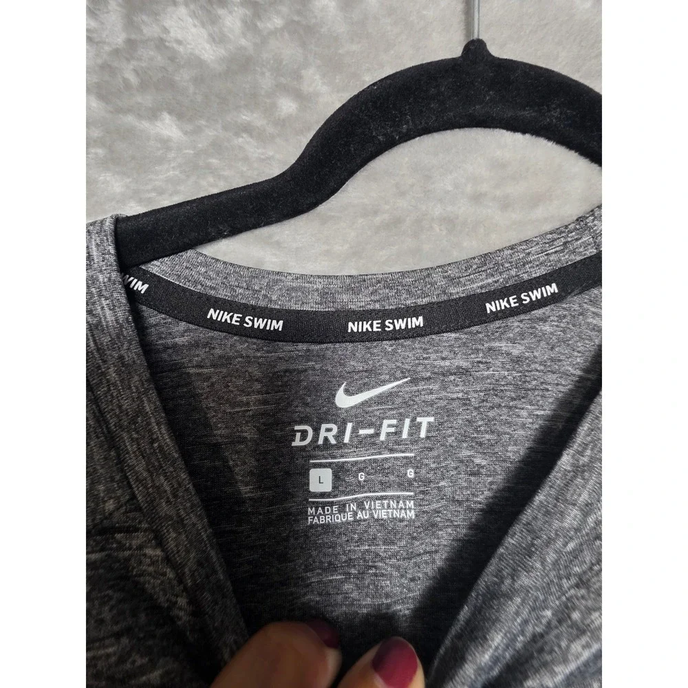 Nike Swim Mens Dri-FIT Long Sleeve Heathered Gray UPF 40+ Rash Guard L